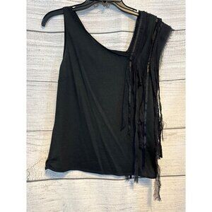 BCBGMAXAZRIA Black Sleeveless Top With Fringe Detail M